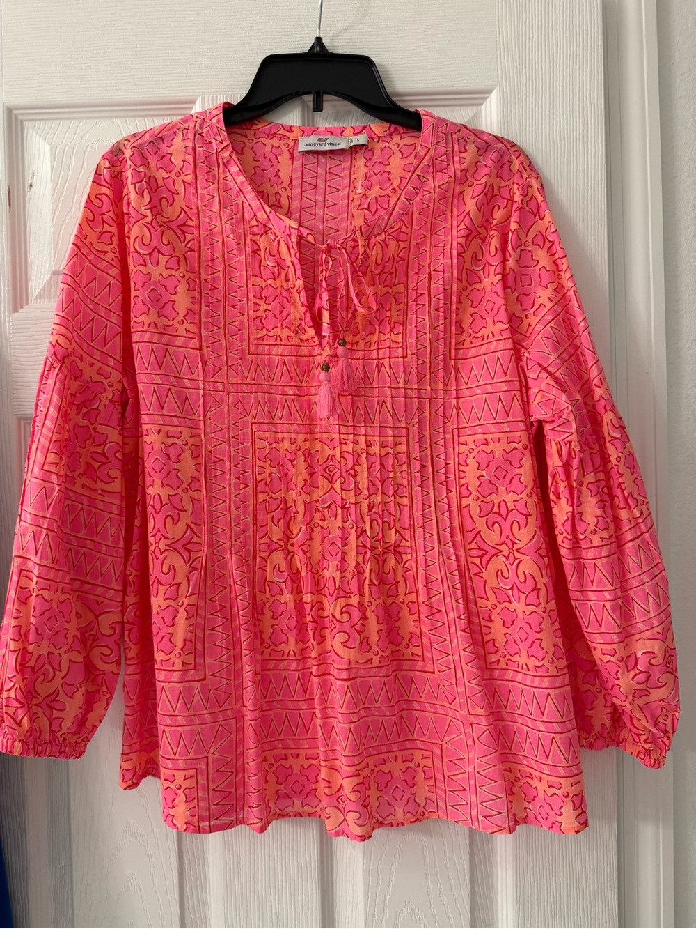 Vineyard Vines Pink and Coral Patterned Tie-Neck Tunic
